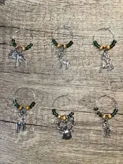 New Set Of 6 Handcrafted Wine Glass Drink Markers, Deer Theme