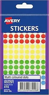 Avery Assorted Dot Stickers, Assorted Colours, 8 mm, 416 Labels (932291)