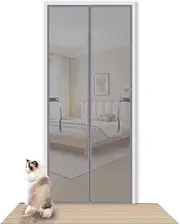 2025 Upgraded Pet Screen Door Storing Tie-Belt Reinforced Vinyl-Coated Mesh | Magnetic Bottom + Tie-Belt for Neat Storage | French Door/Balcony Use(Silver-I,150x220cm/59x87'')
