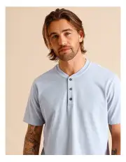 [Maddox] Essential Harley Short Sleeve Henley Tee in Mid Blues