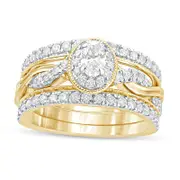 1.0 CT. T.W. Oval Natural Diamond Frame Twist Shank Antique Vintage-Style Bridal Engagement Ring Set in Solid 14K Gold