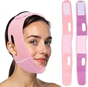 2 x Chin Mask, Double Chin Mask, Reusable Chin Mask, Face Lifting Tape for Double Chin, Firming and Face Contouring, V-shaped Face Bandage, Pink Purple