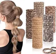 100PCS Hair Ties for Women, Seamless Cotton Hair Bands, No Crease No Damage Hair Tie for Thick Thin Hair, Soft Ponytail Holders Hair Accessories for Girls, Leopard Print Color