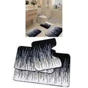 Black 3 Pcs Microfiber Bathroom Rug Shaggy Soft Non-Slip Absorbent Bath Mat Plush