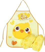 FOYTOKI Fine Arts Apron for Children Yellow Chicken Pattern Boys and Girls Painting Apron Set Waterproof Oil-Resistant Comfortable for Boys and Girls