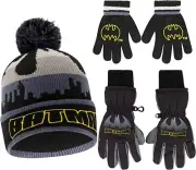 DC Comics Batman Winter Hat with Knit and Insulated Ski Gloves, Boys Ages 4-7