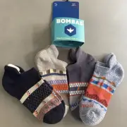 Bombas Youth Ankle Socks 4 pack Midweight Navy,Lt Blue, Dark Gray, light GrayNIP