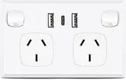 Pack of 10 Australian Double Power Point Dual USB Type C Home Wall Power Supply Socket 3-Port Type C Outlet 10A with USB A & C Charger 5V 3.6A White