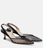 [Manolo Blahnik] Manolo Blahnik Carolyne 50 polka-dot mesh slingback pumps AU 10 black