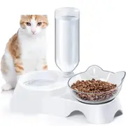 Durable 15°tilted Eco-friendly Double Water Food Kitten Puppy Pet Feeder With Automatic Water Bottle