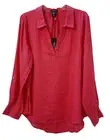 Jones and Co NY Womens XL Tunic 100% Linen Pink Blouse Collared Roll Tab Sleeve
