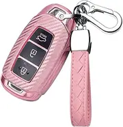HIBEYO TPU Carbon Fiber Texture Car Key Fob Cover with Keychain fits for Hyundai Solaris I20 Ix25 Creta Car Key Case Cover