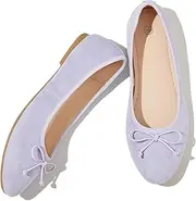 [Witwatia] Women's Flat Dress Shoes Comfortable Black Ballet Shoes Casual Slip On Dress Shoes Suede Round Toe Flats with Bow