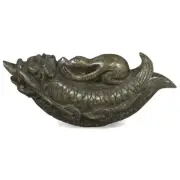 US Seller - Hand Carved Chinese Jade Dragon Fish with Money Reins