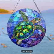 Stained Glass Look Acrylic Turtle Suncatcher-Perfect Gift for the Beach-Goer