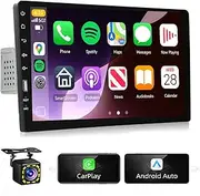 podofo Single Din Car Stereo with Apple Carplay Android Auto 9 Inch HD Touchscreen Bluetooth Car Stereo Radio Supports FM Mirror Link SWC,Car Audio Receivers with Backup Camera/External Mic/USB Port