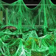 Hjatirace Halloween Decorations Outdoor | Artificial Spider Web Decor,White Stretched Light up Fake Spider Web with 60 Fake Spiders, Halloween Home Decoration for Indoor Outdoor
