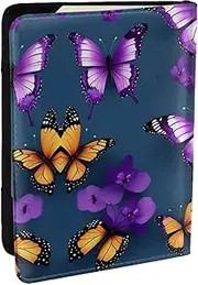 [GaxfjRu] Beautiful Purple Butterfly Print Leather Passport Holder Covers Case, Waterproof Travel Wallet Passport Holder for Women Men, Black, One Size