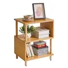 Wooden Night Stand with Open Shelf Nightstand Solid Legs S-Shaped Bed Side Table