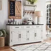 JXQTLINGMU Farmhouse Buffet Sideboard Cabinet, 66" Buffet Table Coffee Bar Wine Bar Cabinet with Drawers and Doors, Kitchen Sideboard Storage Cabinet for Dining Room