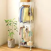 Doshisha Luminous 2-Tier Wardrobe, White, EHL2WD-60, Width 24.0 x Depth 16.1 x Height 82.3 inches (61 x 41 x 209 cm), Luminous Latte 0, Large Capacity for Clean Clothes Storage, Steel Rack, Hanger