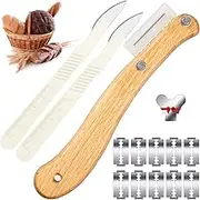 Mudder Bread Lame Tool Knife Sourdough Scoring Tool with 10 Pcs Replaceable Blades Wooden Handle Lame Slashing Tool and 2 Pcs Dough Scoring Knife with Protective Cover for Making Bread(Classic Style)