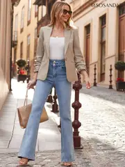 Sosandar Blue Petite Contour Waist Kick Flare Jeans (W26716) | $136
