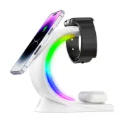 4 In 1 Magnetic Wireless Charger Fast Charging For Smart Phone Atmosphere Light For Airpods Pro I-phone Watch White