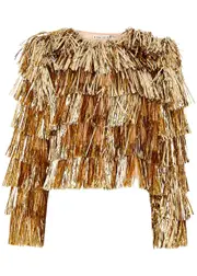 Alice + Olivia Fawn Gold Fringed Tinsel Jacket - M M