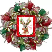 Dressed In Holiday Style Reindeer Christmas Wreath Handmade Deco Mesh