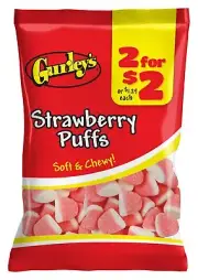 Strawberry Puffs, Soft & Sweet Marshmallow-Like Candy (Pack of 12)