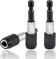 3 Pcs Magnetic Extension Chuck Adapter, 1/4 Inch Hex Shank Quick Release Bar Socket Screwdriver Bit Holder Kit Self-Locking Extension Rod for DIY Woodworking Extending, 60mm Length