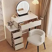 Makeup Vanity Desk with Mirror & Lights,Telescopic Dresser with 4 Drawers and Makeup Brush Storage Bucket,3 Lighting Modes(C,70cm)