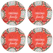 4x Splosh Christmas Family Ceramic/Cork Coaster Mat/Pad Round 10.5cm Red/GRN