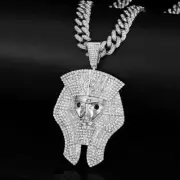 King Tut Pharaoh Large Pendant & 20" Iced Cuban Cubic Zirconia Chain Necklace