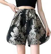 [FUNRKLI] Women's Summer Wide Leg Shorts Fashion Large Size High Waist Retro Print Three Casual Pants Versatile Straight Shorts