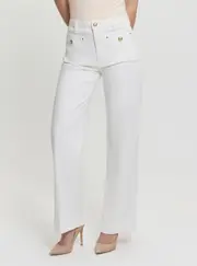 GUESS Women's White High-Rise Relaxed Fit Wide Leg Jeans Size: 30, Spandex
