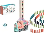 Auto Domino Train Set, Auto Set Domino Train for Kids with 60 Domino Blocks, Domino Train Toy for 3 4 5 6 7 8 Year Old Boys and Girls, Domino for Kids Ages 4-8 (Pink)