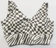FALA Women's Retro V-Shape Open Back Checker Sport Bra CF6 White/Gray Medium NWT