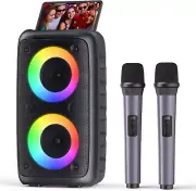 Karaoke Machine, Portable Bluetooth Speaker with 2 Wireless Karaoke Microphones,