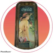 Coca-cola Tray Young "Elaine" Glass of Coke Thin Tall 8.5"W X19"H Gold Rim Repro