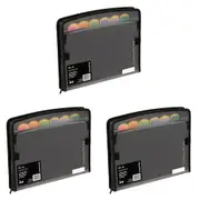3x Colourhide A4 Zip-It Expanding File Cover Organiser w/ Pen Holder Loop Black