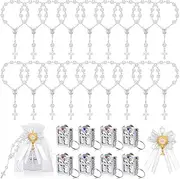 Tondiamo 48 Pcs 12 Set Mini Bible Keychain Bulk Bible Christian Gift Favors Mini Rosary with Decorated Bow Organza Bags for First Communion Baptism Wedding Favor Religious Church Gift