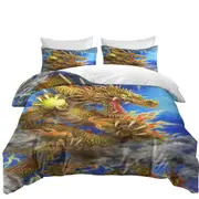 Cool Fantasy Lightning Storm and Golden Dragon Quilt Cover