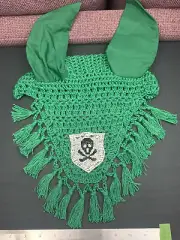 HORSE FLY VEIL MASK BONNET GREEN SKULL & CROSSBONES HANDCRAFTED EQUESTRIAN NEW
