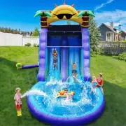 8M Commercial PVC Inflatable Bounce House Dual Water Slides Big Pool Water Park