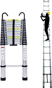 Telescopic Ladders Multi-Purpose Extendable Ladder Telescopic Ladder Telescoping Ladder for 8m/ 7m/ 6.2m/ 5m/ 4m/ 3.8m/ 2.6m Rooftop Tent, Aluminum Telescopic Extension Ladder with Hooks for Beauty