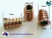 Qty 20 M8 19mm Wood Timber Threaded Flange Insert Zinc Alloy Inserts Allen Nuts