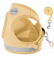 Dog Cat Pet Vest Harness Set Reflective XXS w/ Matching Leash Cream Escape Proof