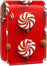 Lipstick Case,Leather Lip Gloss Lipstick Organizer with Mirror,Mini Lipstick Holder Bag,Christmas Candy and Color